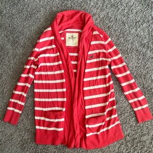 Hollister Women's Red and White Striped Cardigan